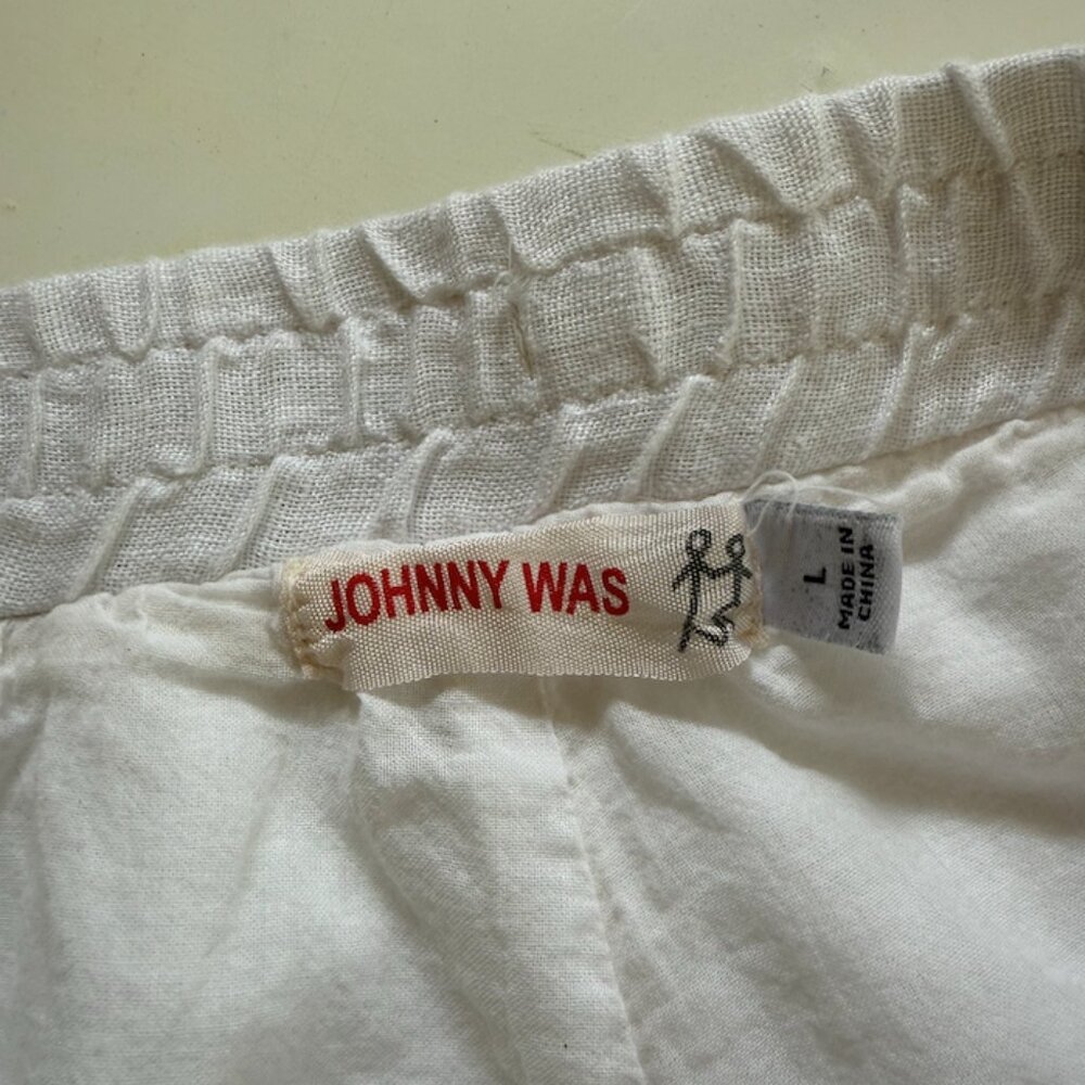 Johnny Was white linen shorts with dark blue embroidery Size L - Picture 5 of 7